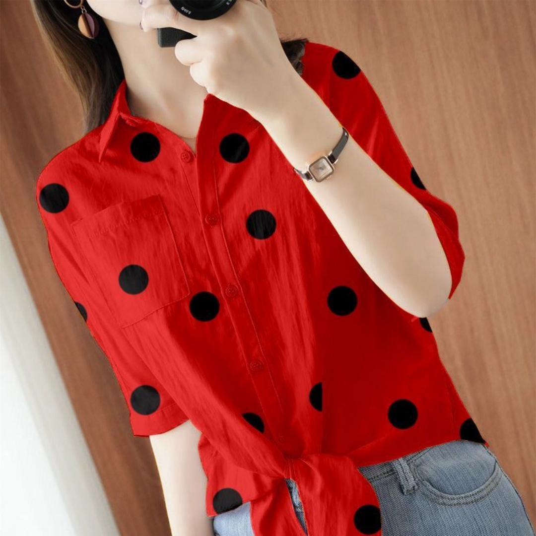 Women'S Fashion Essentials - Plus Size Polka Dot Shirt&Blouses Thin