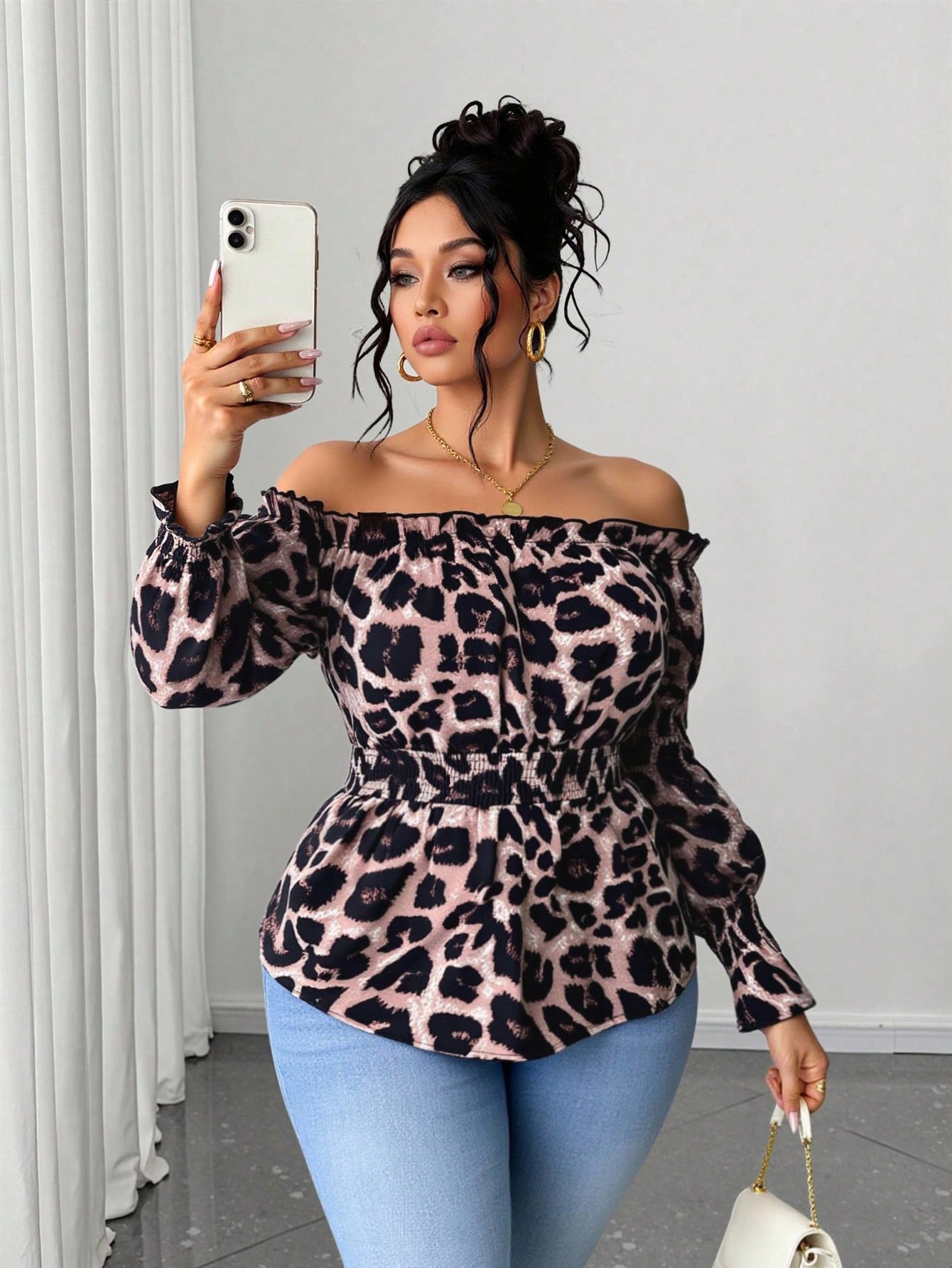 Women'S Fashion Essentials - Plus Size Women Leopard Print Ruffled