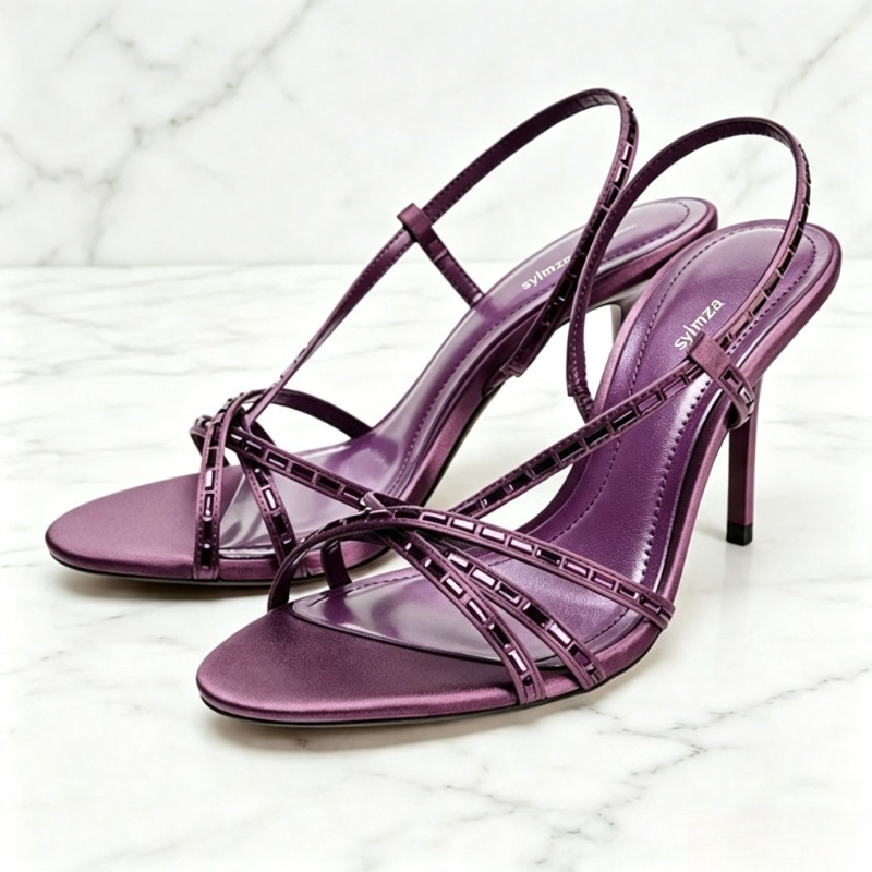 Women Fashion Ideas - Purple Rhinestone Detail Heeled Sandals Women