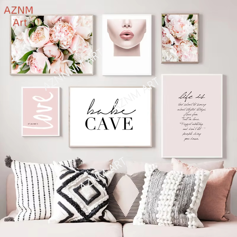 Women Fashion Drawing - Gallery Wall Art Pictures Pink Peonies