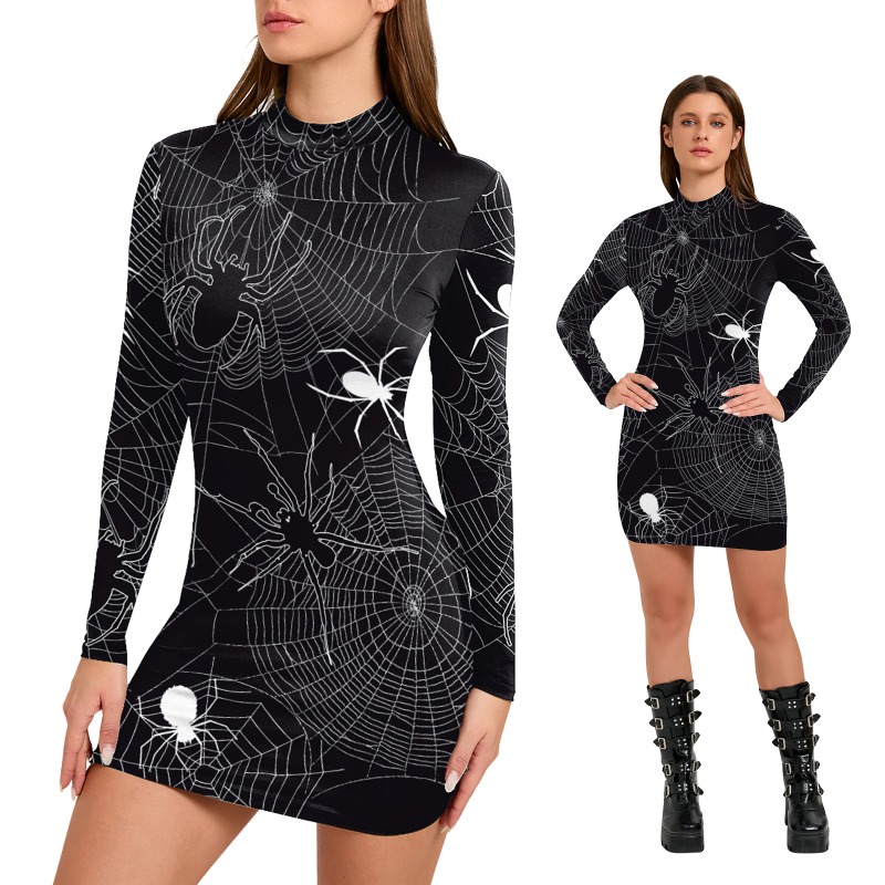 Bodycon Dress Women - Women's Halloween Spider Web Print Dress