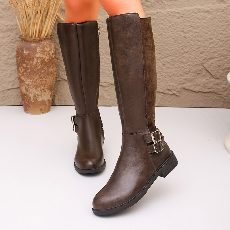 Fashion Buckle Brown Pu Leathe - огляд і ціна Women'S Fashion Riding Boots